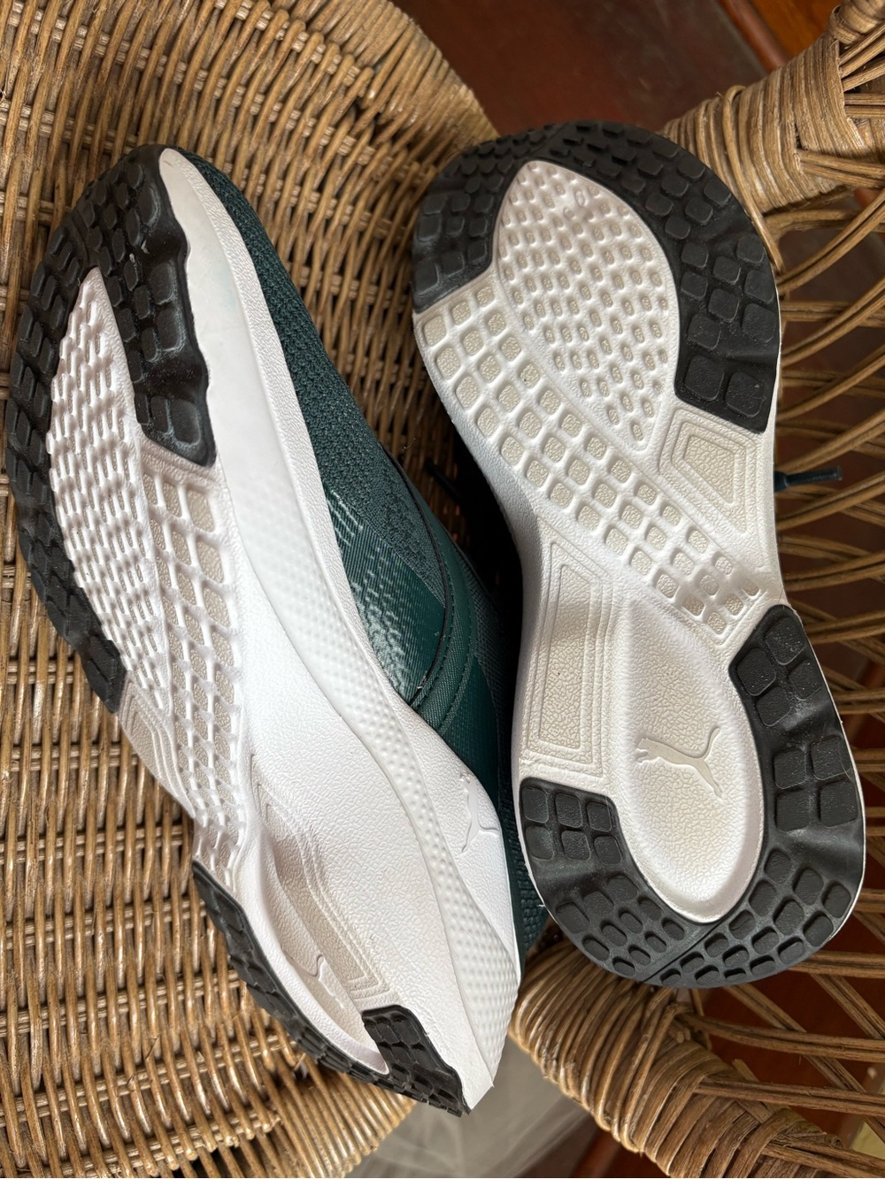 Puma Women’s Dark Forest Green Knit Running Sneakers with White Midsole - Picture 5 of 5